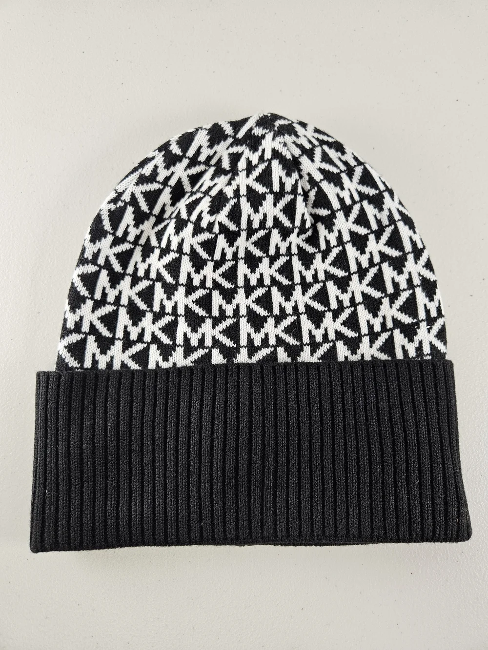 Michael Kors Black & White Logo Knit Beanie